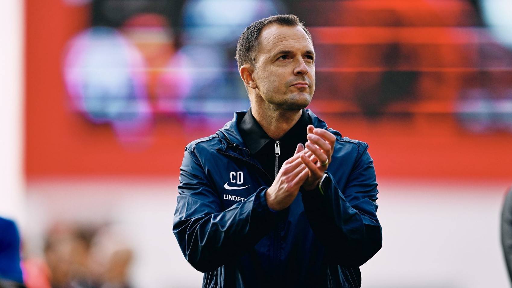 Chris Davies claps Blues fans at Stoke City